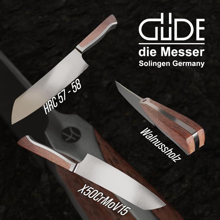 Actual product image Gude Solingen Santoku knife forged 18 cm walnut wood CAMINADA Handmade Germany (18 cm)