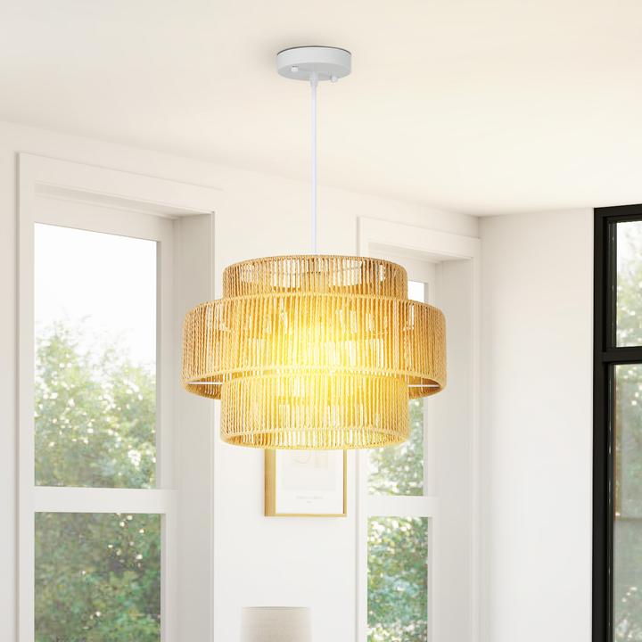 Produktbild Homcom Pendelleuchte Metall, Hanfseil Braun (E27)