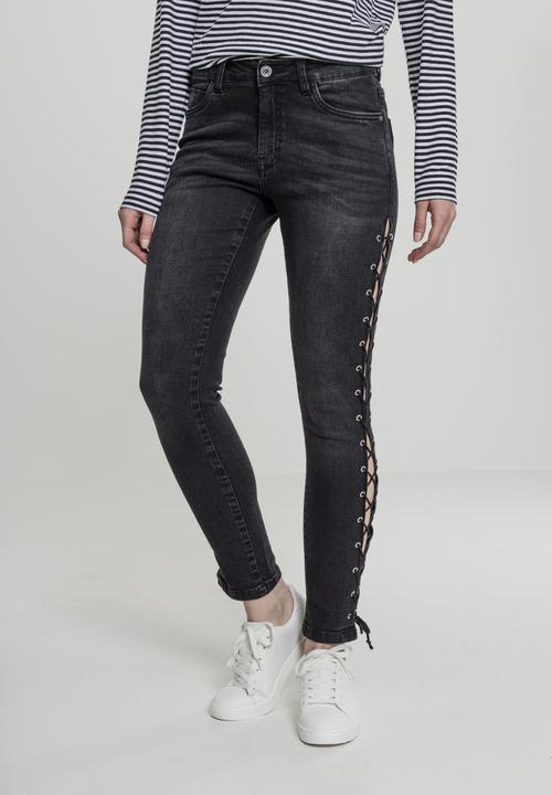 Actual product image Urban Classics Ladies Denim Lace Up Skinny Pants