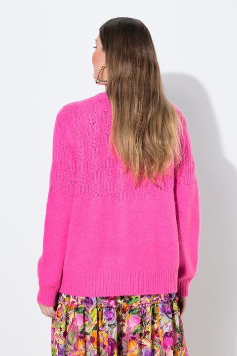 Produktbild Ulla Popken Strickjacke, Ajourmuster, Rundhals, Langarm (54)