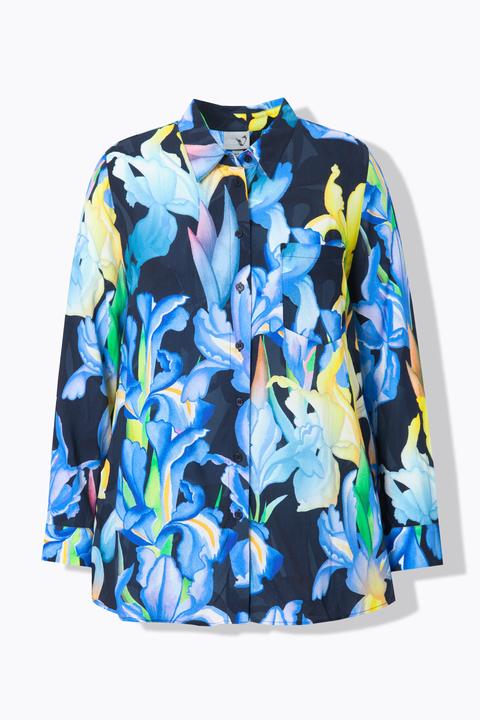 Ulla Popken Hemdbluse, Irismuster, Hemdkragen, Langarm (42, 44)