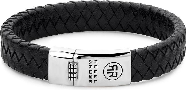 Rebel & Rose Armband Braided Flat RR-L0141-S-L+ Herren (20 cm, 925er Silber, Leder)