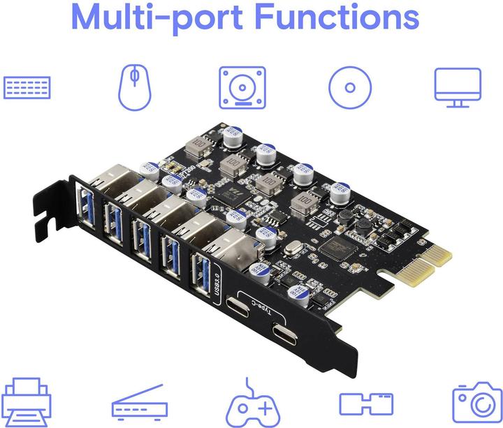 Immagine prodotto Renkforce RF-6613198 5+2 Port USB 3.2 Gen 1 Controllerkarte USB-A (USB 3.0), USB