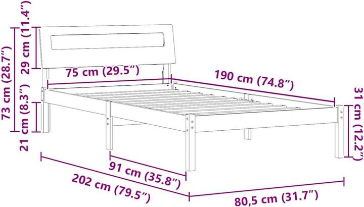 Image du produit vidaXL Plattformbettgestell (75 x 190 cm)