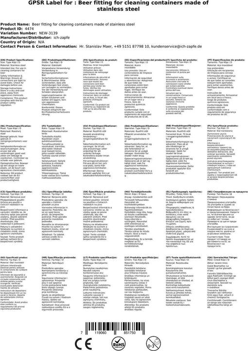 Produktbild Ich-zapfe Bier-Fitting für Reinigungsbehälter aus Edelstahl Typ Köpi / D