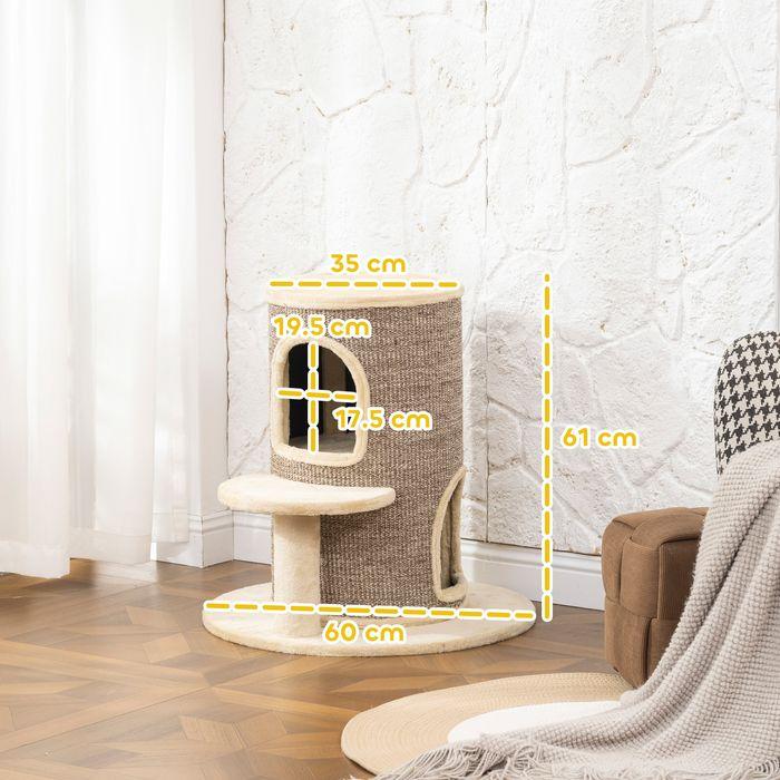 Produktbild Swisshandel24 Katzenfass, 2 Ebenen, Plattform, Aussichtspunkt, Kratzmatte, Beige (61 cm, Beige+Braun)