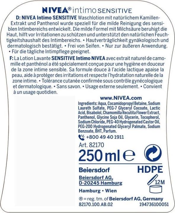 Actual product image NIVEA Intimo Sensitive (250 ml, Intimate washing lotion)
