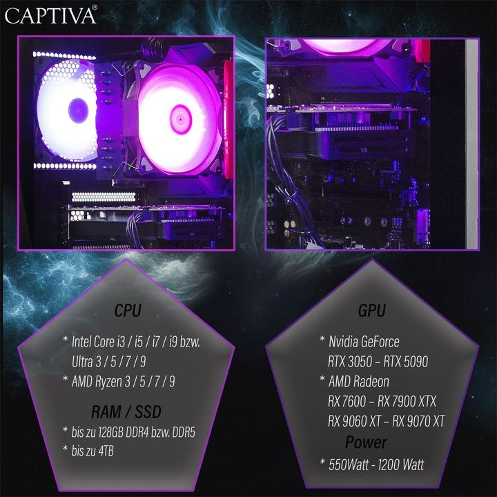 Actual product image Captiva High-end gaming R77-898 Ryzen 5 RX 7800 XT (AMD Ryzen 5 7500F, 16 GB, 1000 GB, Radeon RX 7800 XT)
