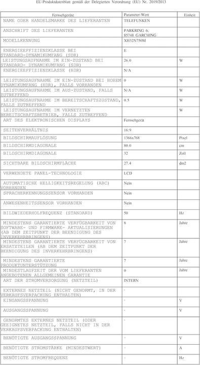 Produktbild Telefunken XH32N750M (80 cm (32 Zoll), schwarz, WXGA, Triple Tuner, Mediaplayer) (32", LED, HD ready)