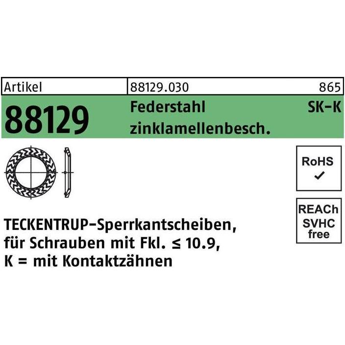 Teckentrup, Muttern + Unterlegscheiben, Sperrkantscheibe R 88129 K 4x 8,2 x0,8 Federstahl zinklamellenbeschichtet