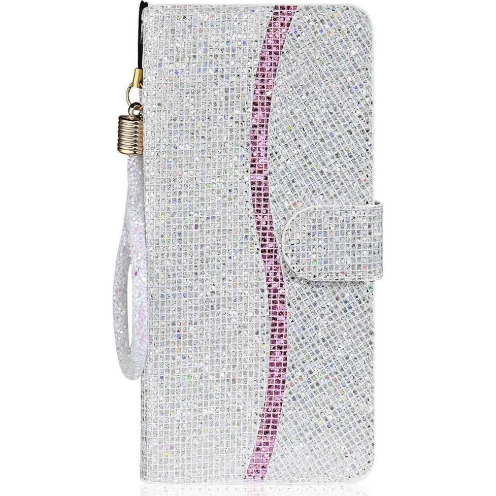 Cover-Discount iPhone 14 Plus - Glitter Leder Etui silber (Apple iPhone 14 Plus), Smartphone Hülle, Silber