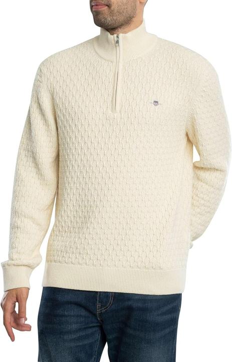 Image du produit GANT Getextureerde katoenen halve ritssluiting, crÃ¨me, M (M)