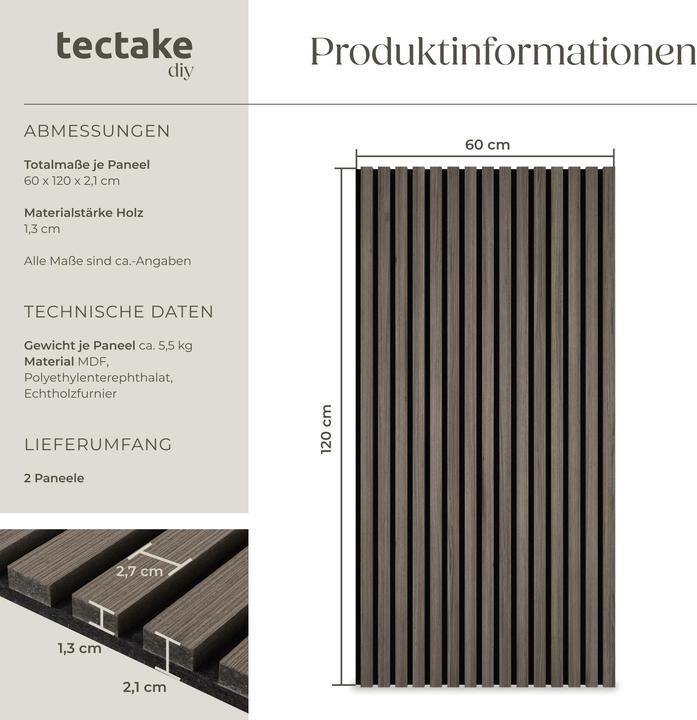 Immagine prodotto tectake Set di 2 pannelli acustici Sonic Wall effetto legno (2 pz.)