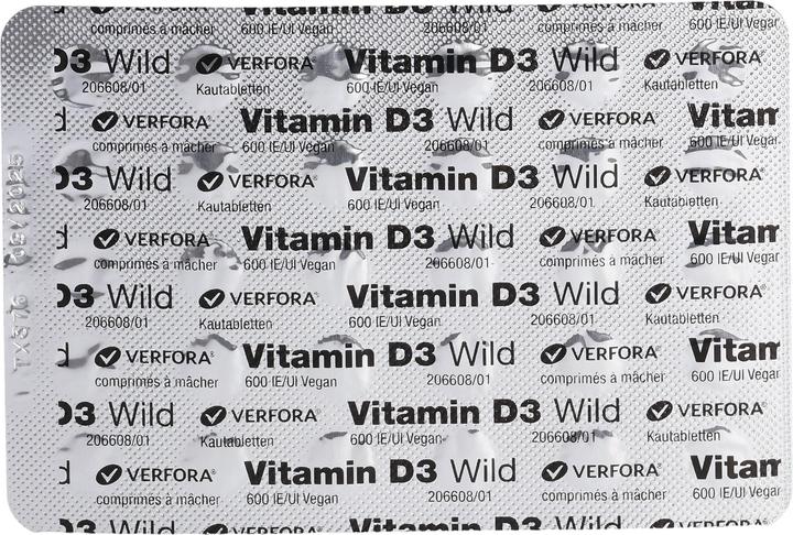 Nutritional values and ingredients Wild Pharma Vitamin D3 Wild Tabl 600 IU vegan 60 Capsules (90 Piece, Pills, 25 g)