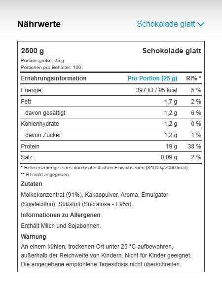 Nährwerte und Zutaten MyProtein Impact Whey Isolate (1000 g, 1x, Vanille)
