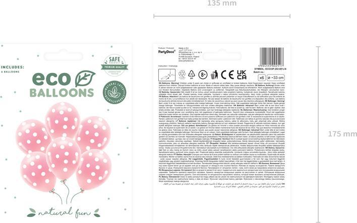 Produktbild Partydeco Pastel Eco Balloons 33 cm, Dots, light pink (1 pkt / 6 pc.) (6 x)