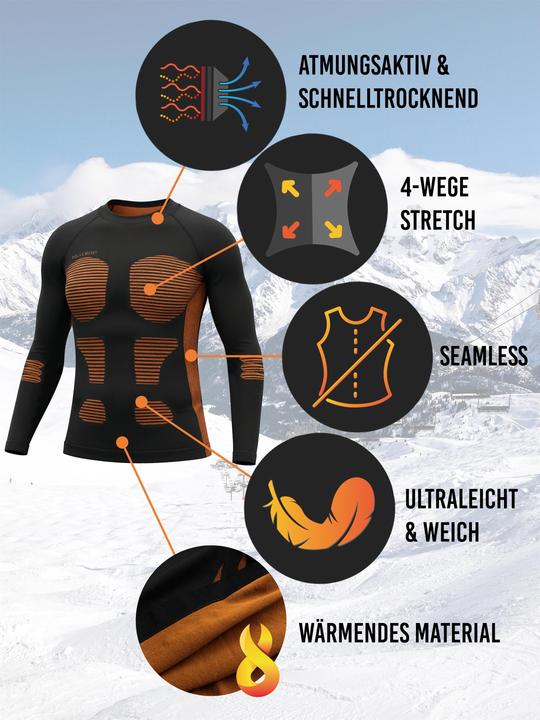Produktbild Normani 2 x Thermooberteil Langarm Shirt Skiunterwäsche für Herren - 9874 (52, 54, L, XL)