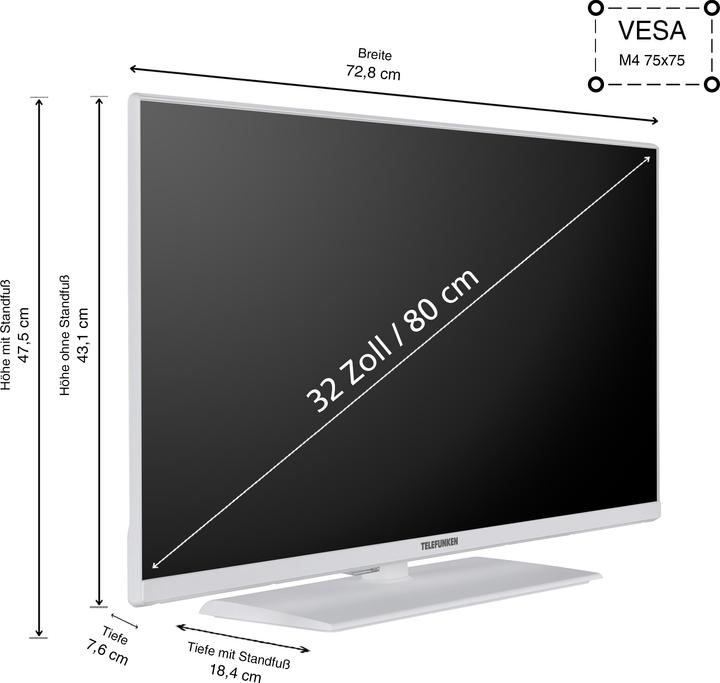 Immagine prodotto Telefunken XF32N750M-W TV TV LED Full HD da 32 pollici con triplo sintonizzatore, bianco (32", LED, Full HD, 2024)