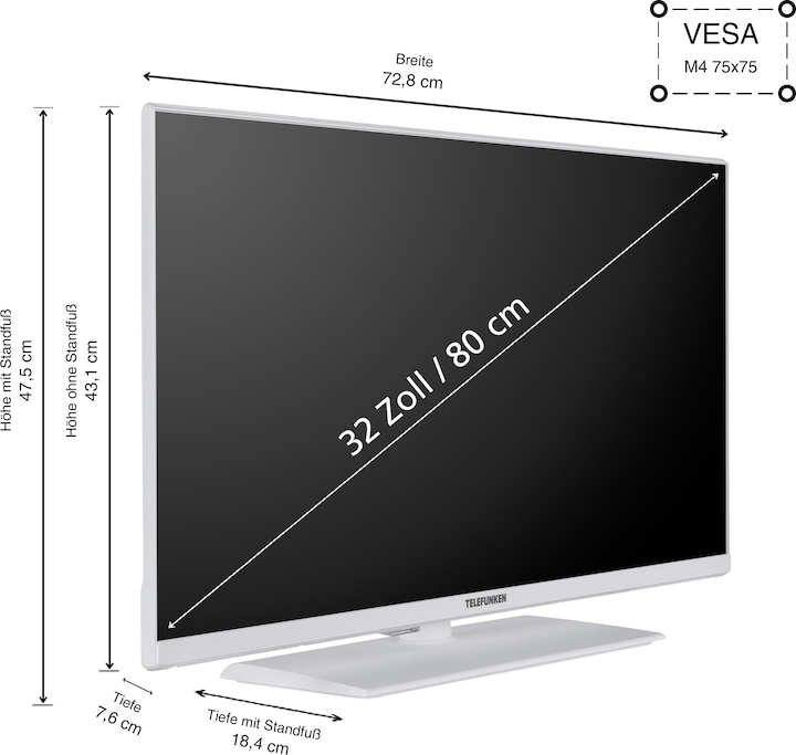 Actual product image Telefunken XF32N750M-W TV 32 inch Full HD LED TV with triple tuner, white (32", LED, Full HD, 2024)