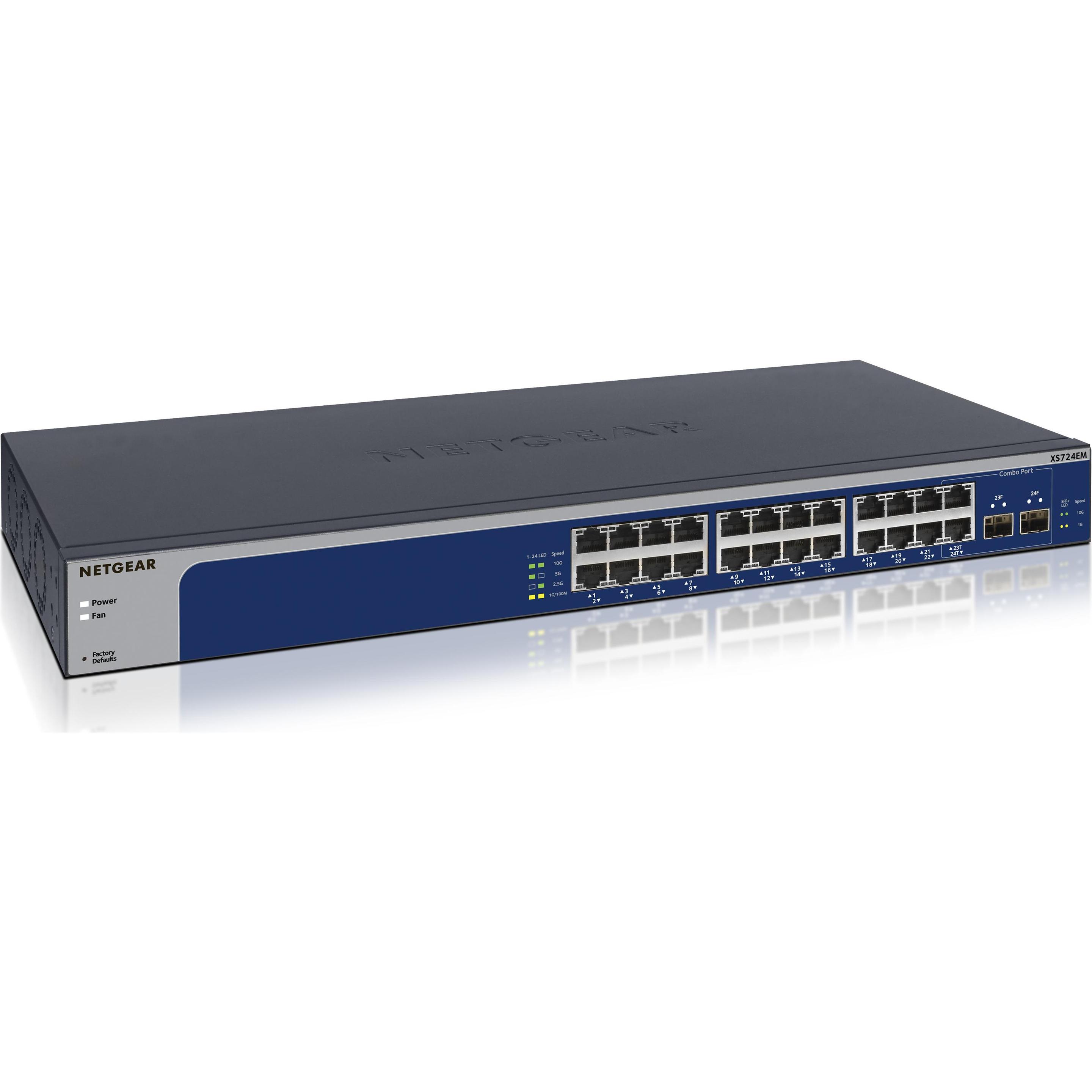 Netgear 24PT 10G/MULTI-GIG EASY SMART SWITCH (26 Ports), Netzwerk Switch, Blau, Grau