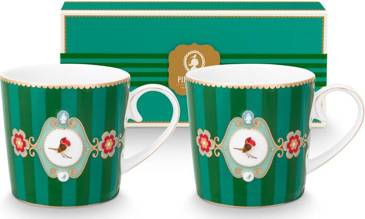 PIP Studio Love Birds Medallion Stripes Emerald-Green Henkelbecher Small 0,15l Set2 (150 ml, 2x)