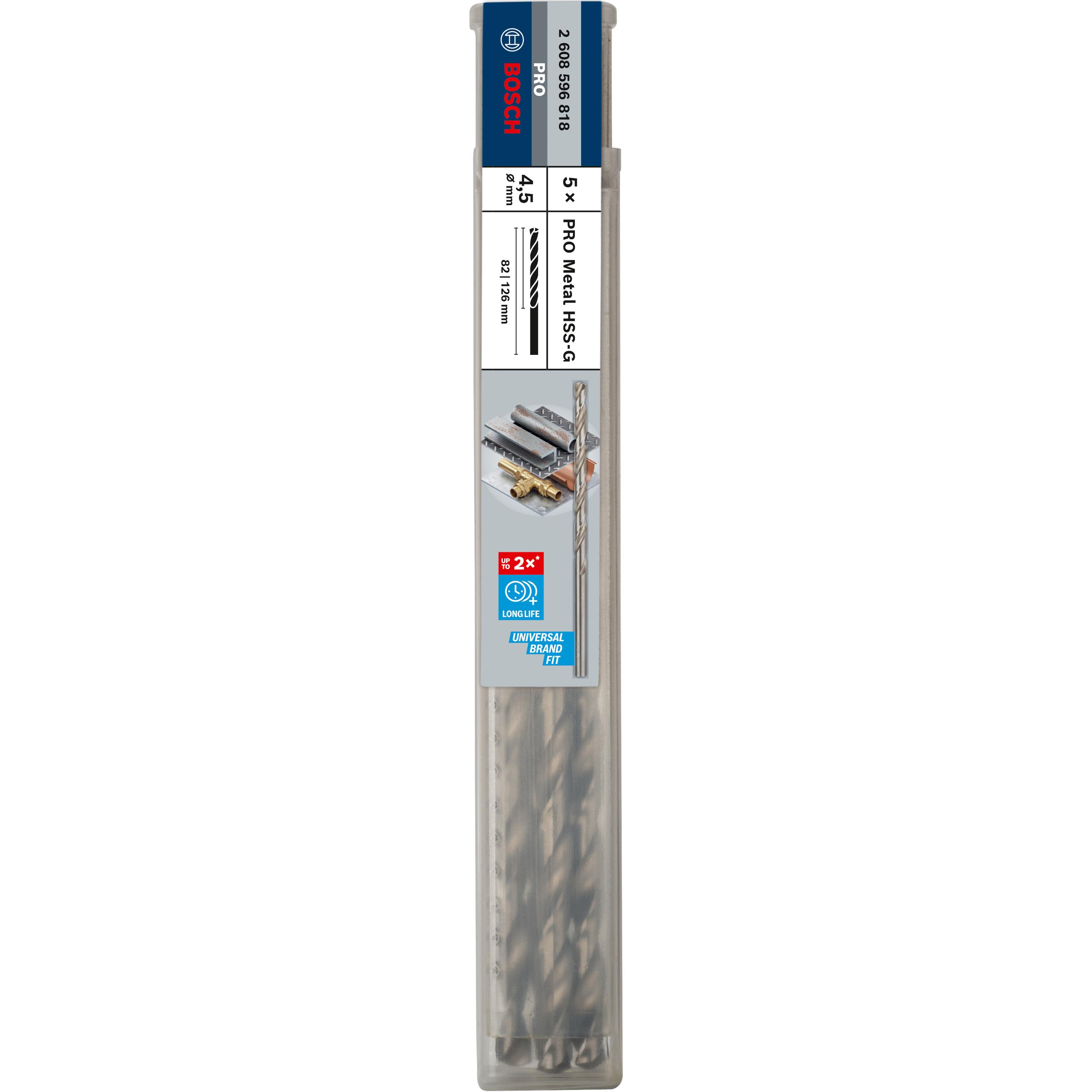Thumbnail - Bosch Professional Zubehör, Bohrereinsatz, PRO Metal HSS-G Spiralbohrer, 4,5 x 82 x 126 mm (4.5 mm)