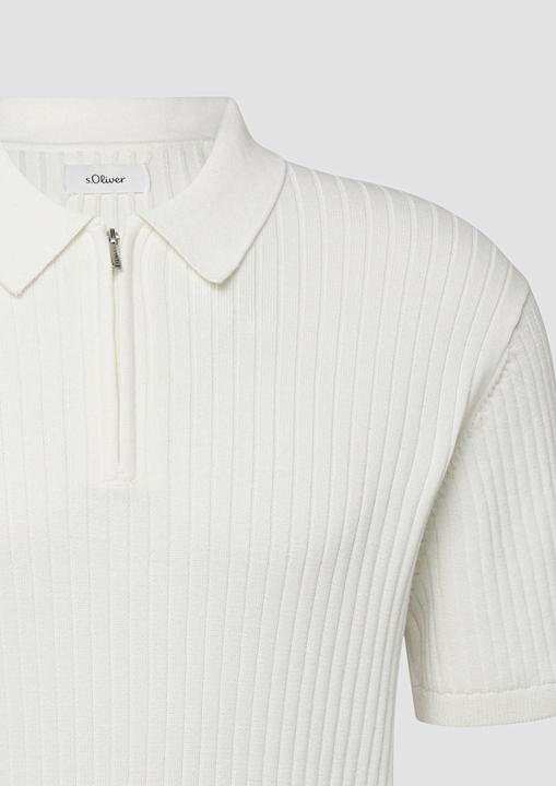 Produktbild s.Oliver Strickpullover Geripptes Strick-Polo aus Baumwolle mit Reissverschluss (M)