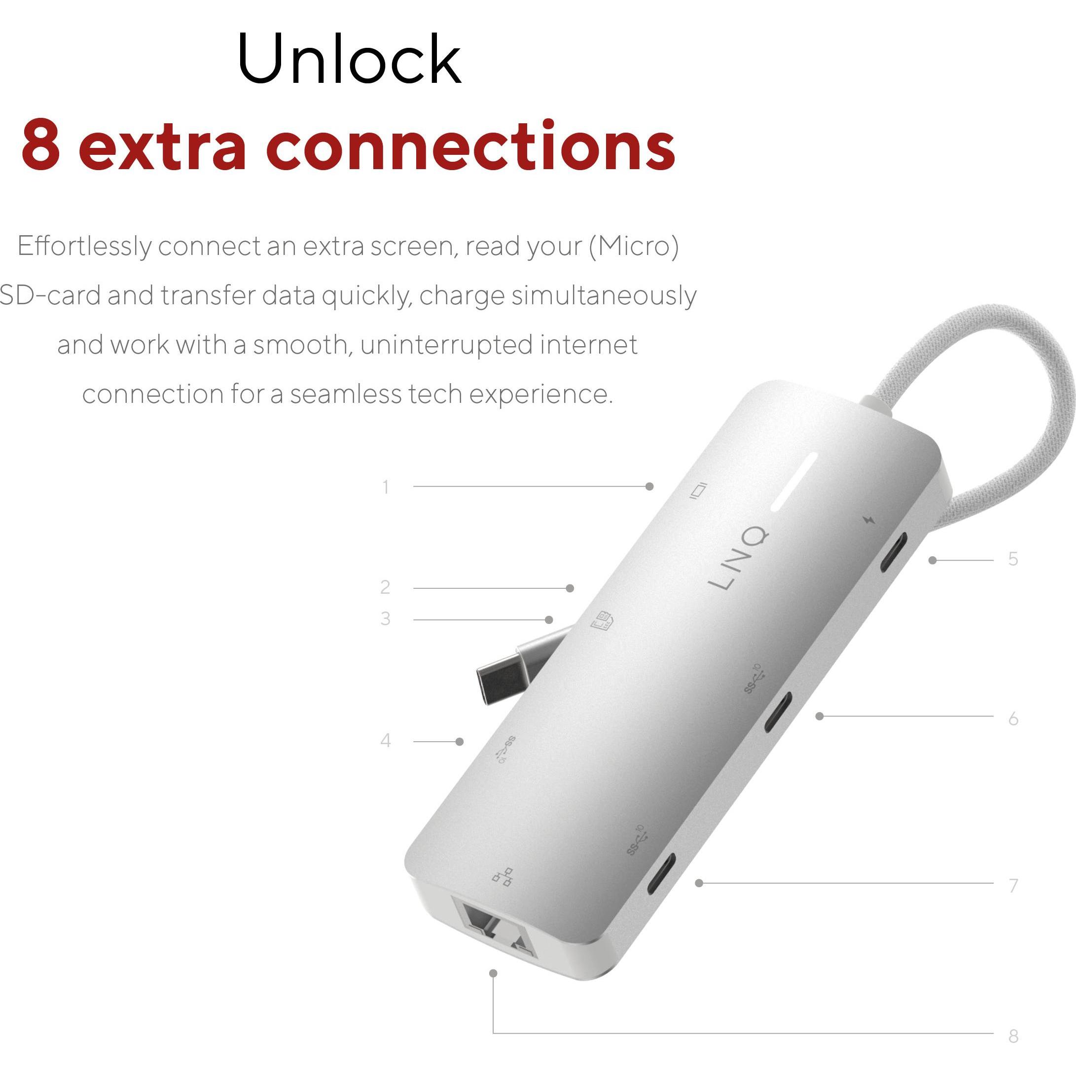 Thumbnail - Linq Connects 49061 8in1 PRO USB-C Multiport Hub 140W (USB-C, 8 Ports), Dockingstation + USB Hub, Grau