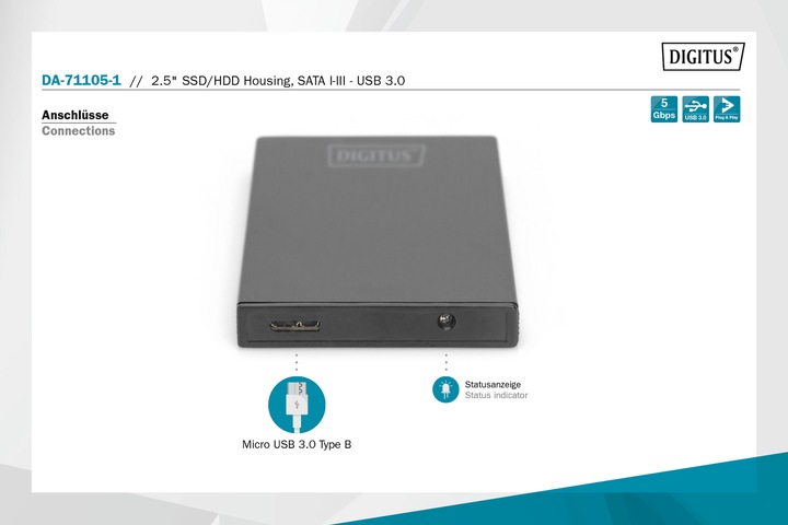 Actual product image Digitus 2.5" SSD/HDD housing, SATA I-III - USB 3.0 (2.5")