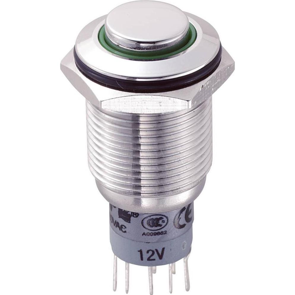Tru Components 701885 LAS2GQH-22ZE/G/12V/S/P Vandalismusgeschützter Druckschalte, Taster + Schalter, Silber