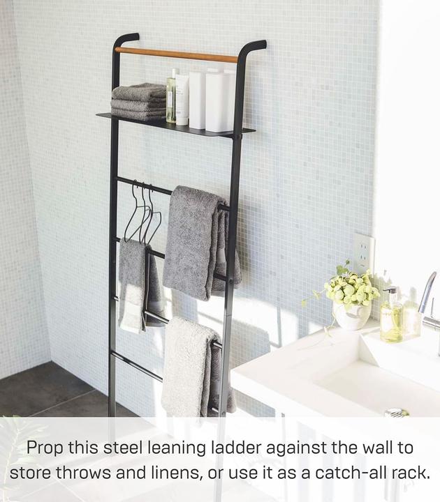 Actual product image Yamazaki Leaning clothes ladder with TOWER shelf