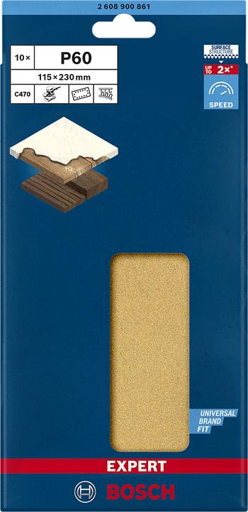 Immagine prodotto Bosch Professional Zubehör EXPERT C470 Carta abrasiva con 14 fori per levigatrici orbitali, 115 x 230 mm, G 60, 10 pezzi. (60)