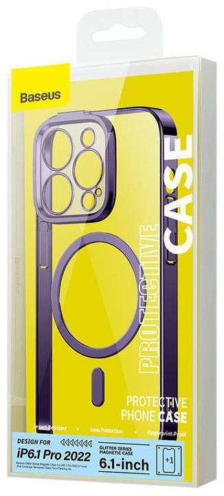 Image du produit Baseus Étui magnétique pailleté pour iPhone 14 Pro (violet) + verre trempé + kit de nettoyage (Apple iPhone 14 Pro)