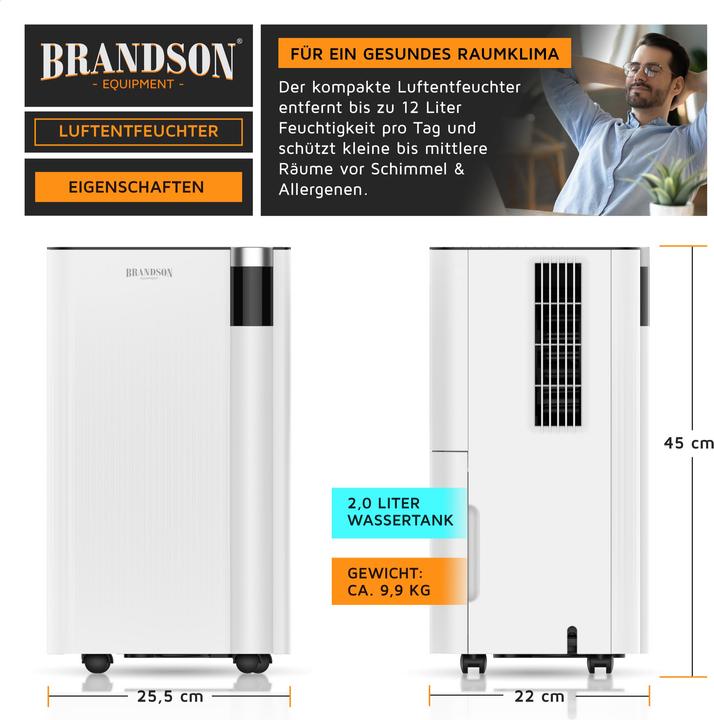 Produktbild Brandson Luftentfeuchter mit Kompressor 200 W, 12L/24h Entfeuchtungsleistung, Timer, 3 Modi, Wlan, Display (25 m², 12 l/24h)