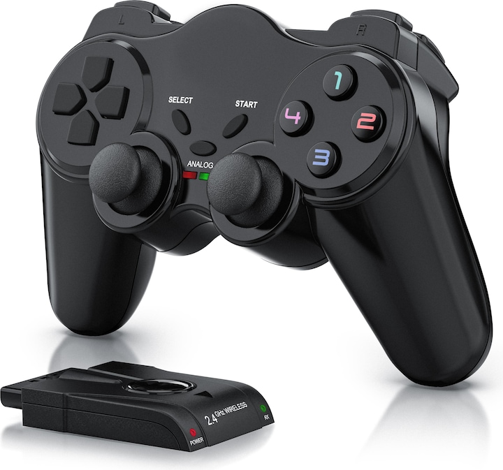 CSL PlayStation Controller, Wireless PS2 Gamepad, 2.4 GHz Wireless Adapter with Dual Vibration (PS2)
