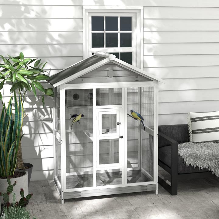 Image du produit PawHut Cage à oiseaux avec perchoir, toit en asphalte