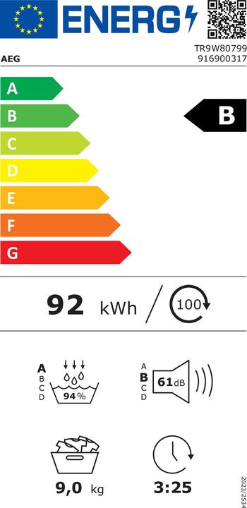 Energie-Label AEG TR9W80799 (9 kg, Rechts, Wechselbar)