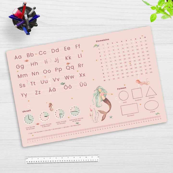 Produktbild CoverYourDesk Schreibunterlage MEERJUNGFRAU ABC + Einmaleins (60 x 40 cm)