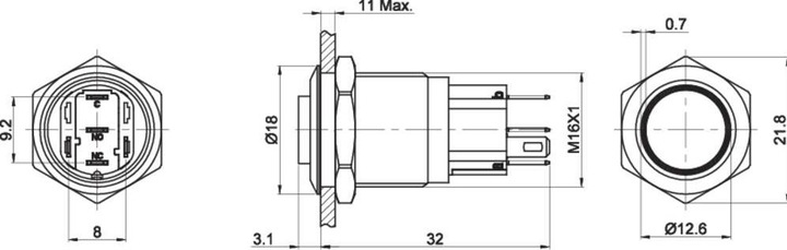 Productafbeelding Tru Components TC-7495104 TC-GQ16-KH-11ZE/J/W/12V/A Vandalismebestendige print