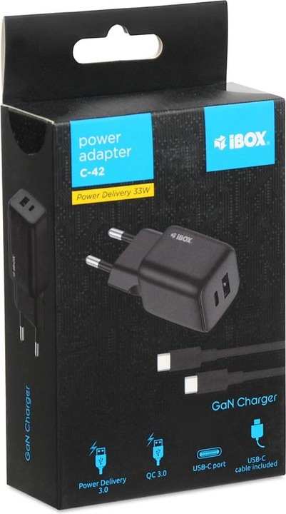 Actual product image iBox C-42 GaN PD33W mains charger black (33 W)