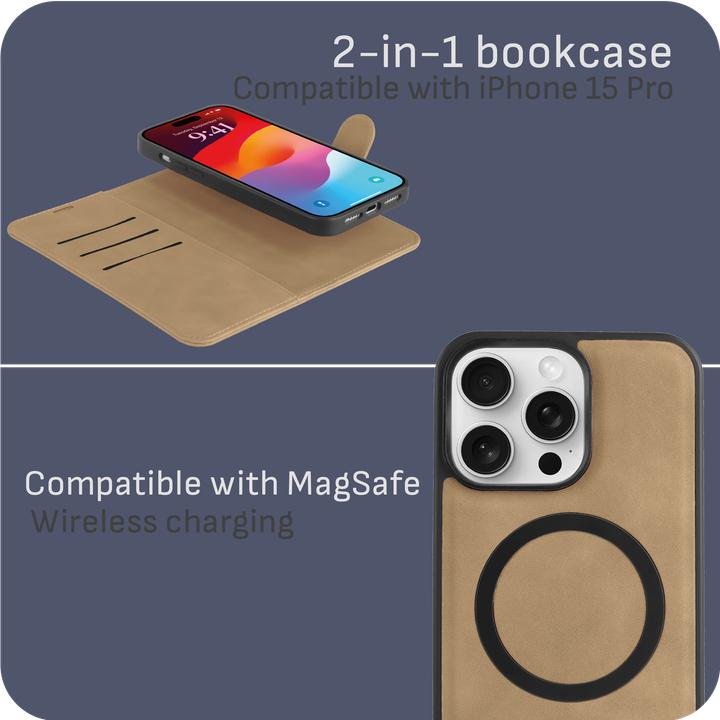 Produktbild Cazy Abnehmbare Brieftaschenhülle für iPhone 15 Pro, Abnehmbare Hülle, Magfit, 2-in-1-Design (Apple iPhone 15 Pro)