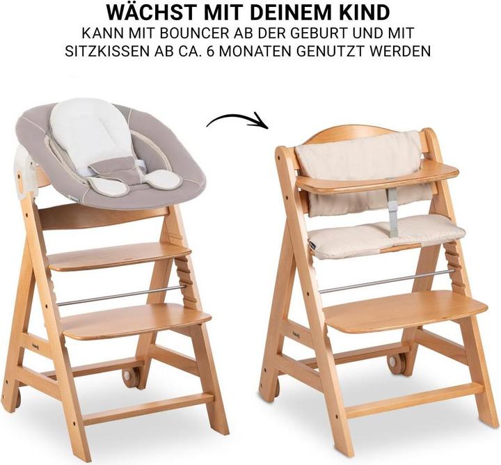 Produktbild Hauck Hochstühle Beta Plus Natural 5-tlg. Newborn-Set - Hochstuhl + (Hochstuhl, Treppenhochstuhl)