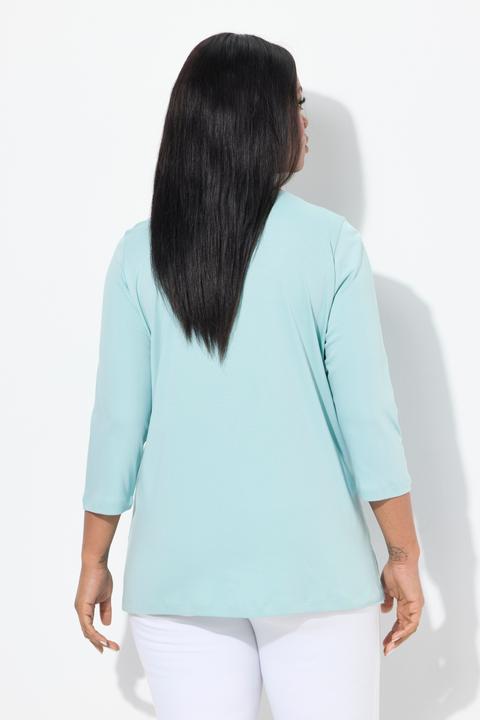 Image du produit Ulla Popken Chemise, coupe trapèze, col rond, manches 3/4, coton Pima (58)