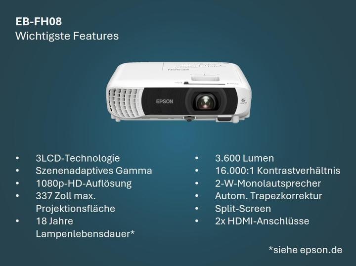 Produktbild Epson EB-FH08 (Full HD, 3600 lm, 1.22 - 1.46:1)