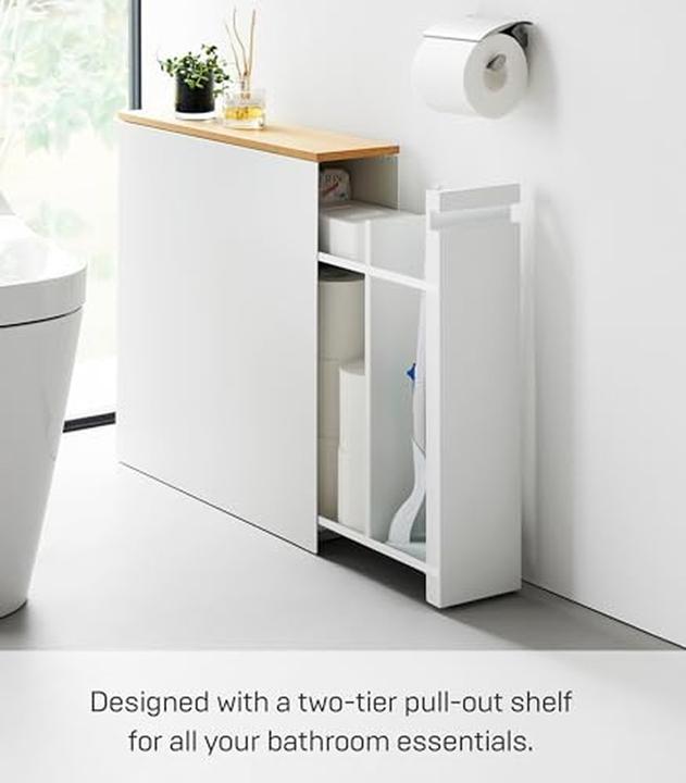 Actual product image Yamazaki Pull-out shelf with wooden shelf TOWER (14 x 56 x 55 cm)