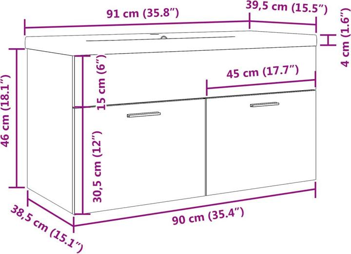 Produktbild vidaXL Waschbeckenunterschrank Wand Unterschrank Badschrank mit Einbaubecken