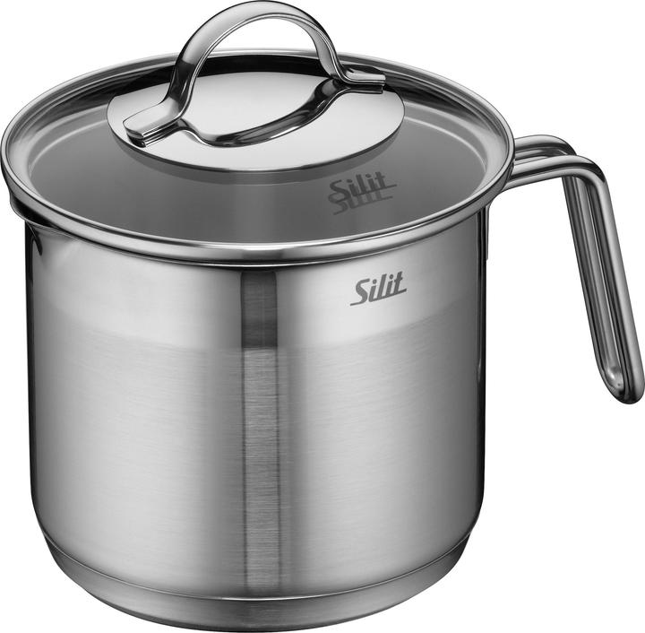 Actual product image Silit Kochtopf Milchtopf 14cm Topf klein 1,7l Deckel Achat Edelstahl 18/10 (Milk pan, Stainless steel, 14 x 12 cm)