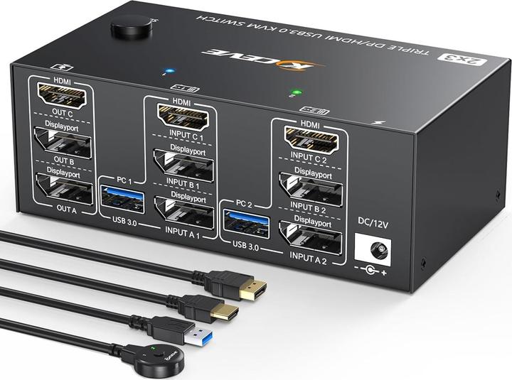 Kceve KVM Switch für 2 Computer, 3 Monitore, USB 3.0