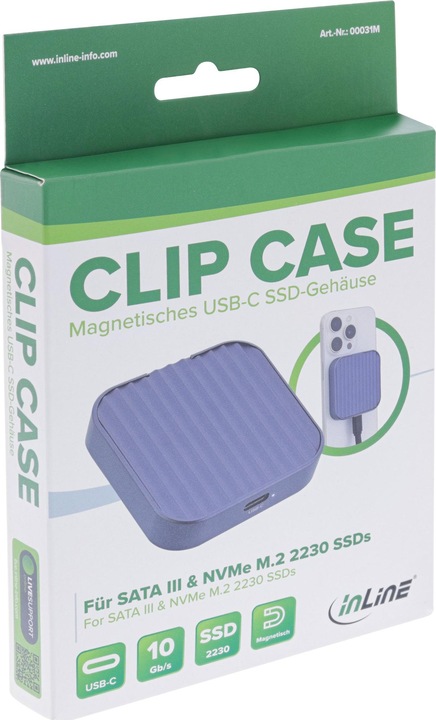 Produktbild InLine Clip Case - Magnetisches USB-C Gehäuse für SATA III & NVMe M.2 2230 SSDs (M.2 2230)