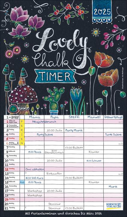 Actual product image Lovely Chalk Timer 2025 (27 x 46 cm)